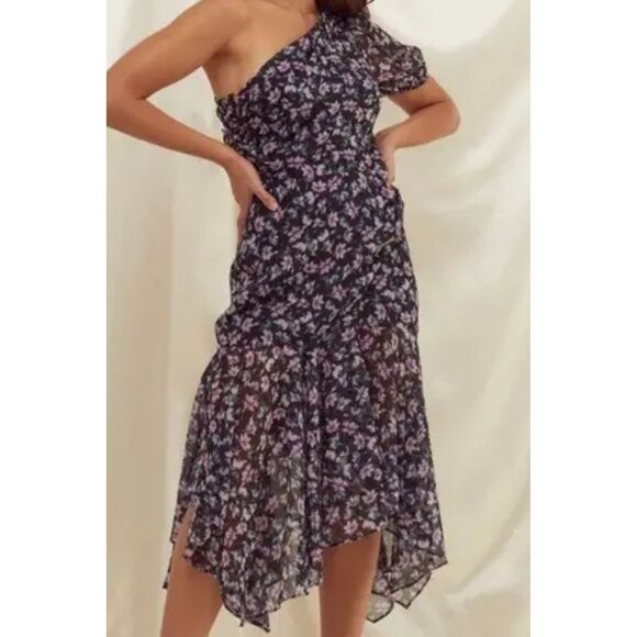 ASTR The Label dress midi floral black one shoulder Adriana drop waist size s - Picture 4 of 11